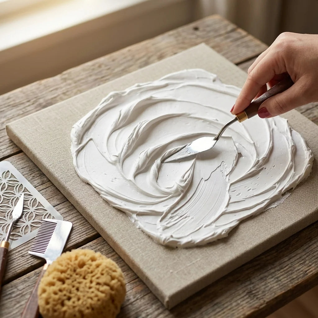 Modeliranje teksture u pasti Butter — paletni nož, spužva, češalj, šablona