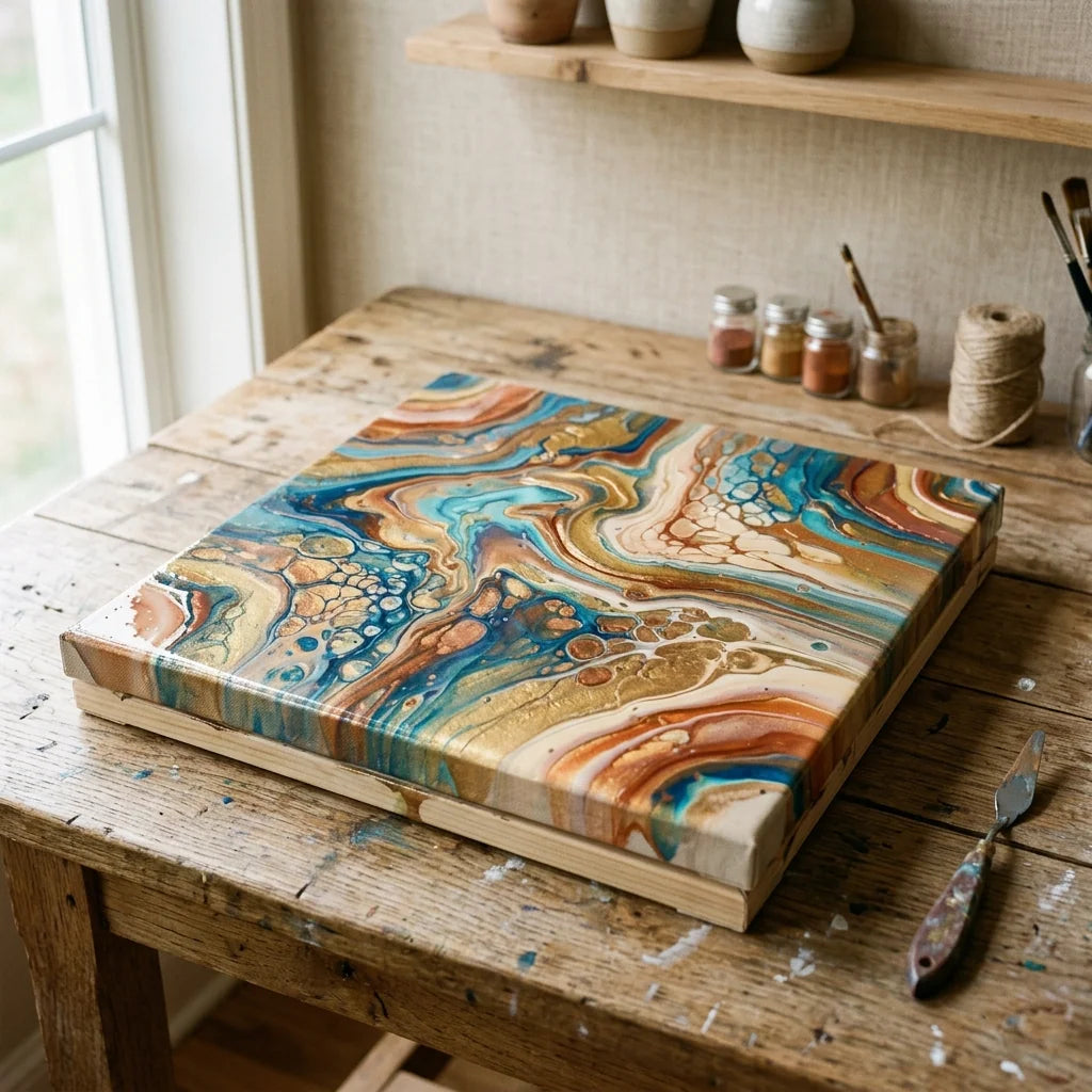 Fluid art slika suši se u vodoravnom položaju