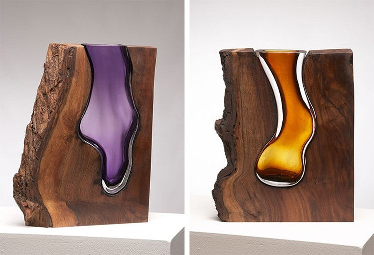 Beautiful Glass Sculptures in Tree Trunks