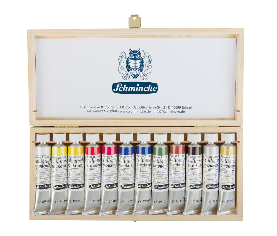 Drveni set gvaš boja Schmincke Calligraphy Gouache, 12 x 20 ml