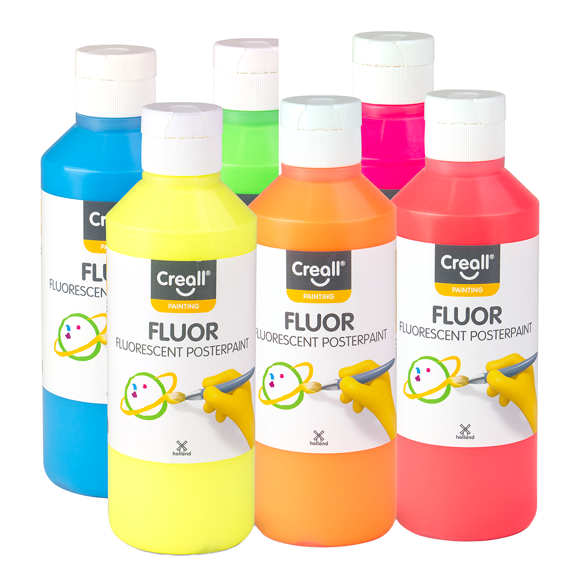 Creall set tempera boja Fluor, 6 × 250 ml, miks boja