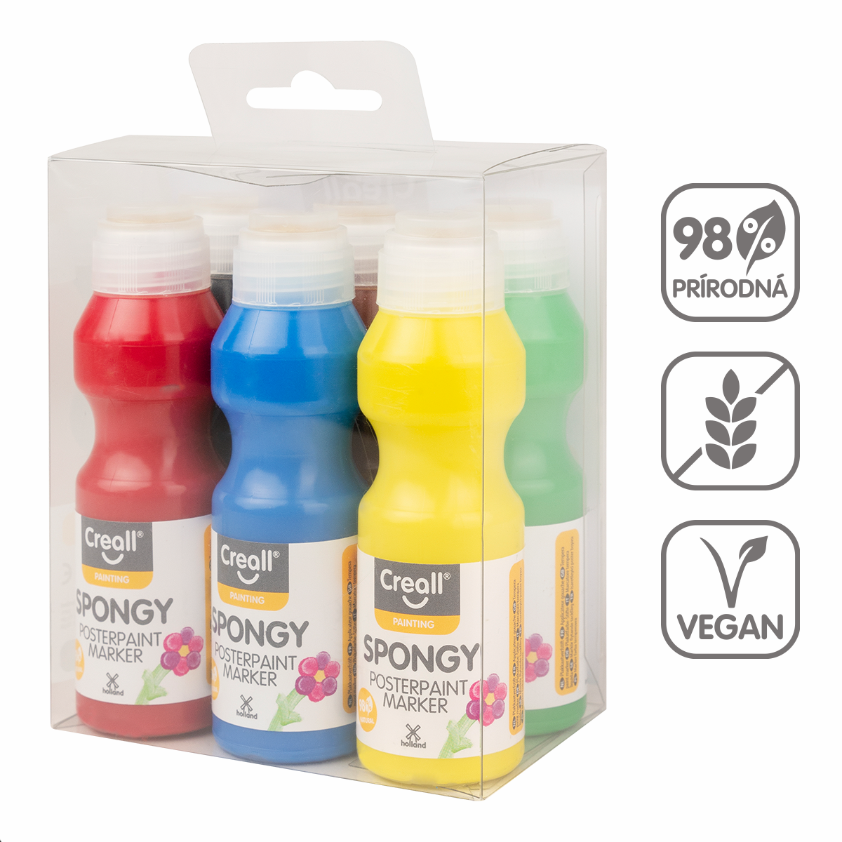 Set tempera boja sa spužvicom Creall Spongy – 6 × 70 ml