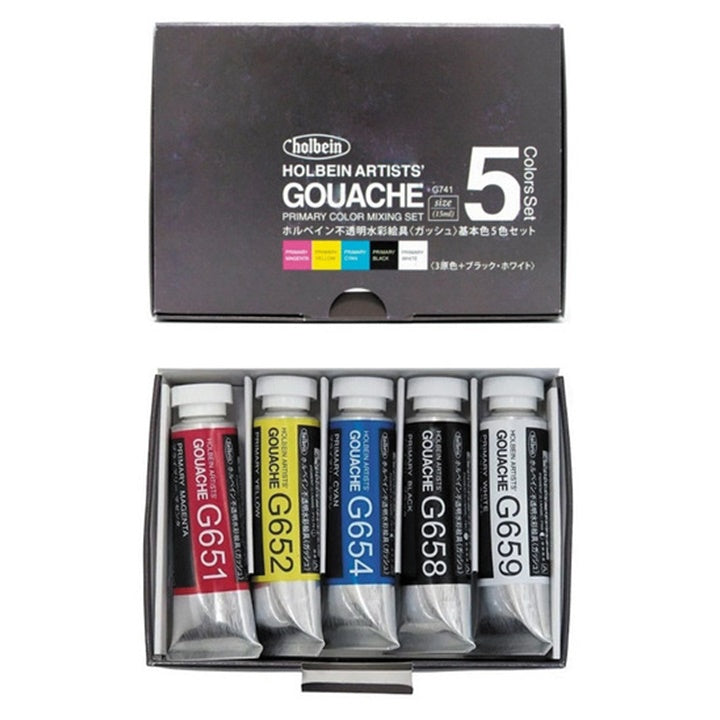Profesionalne gvaš boje Holbein Artists - osnovni set 5 x 15 ml