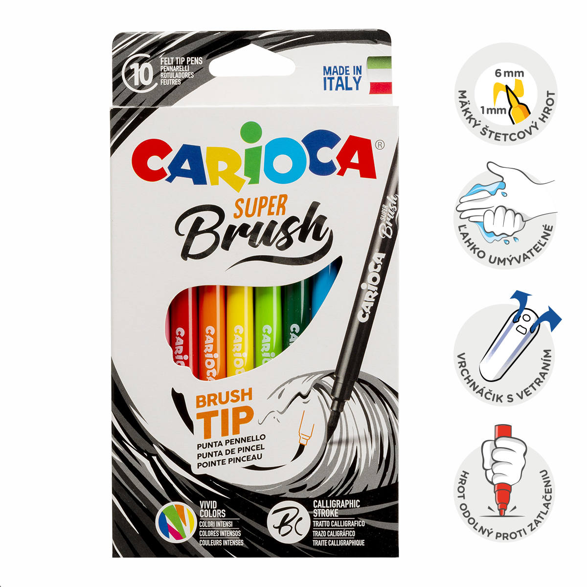 Carioca Brush flomasteri s kistastim vrhom, 10 kom, miks boja