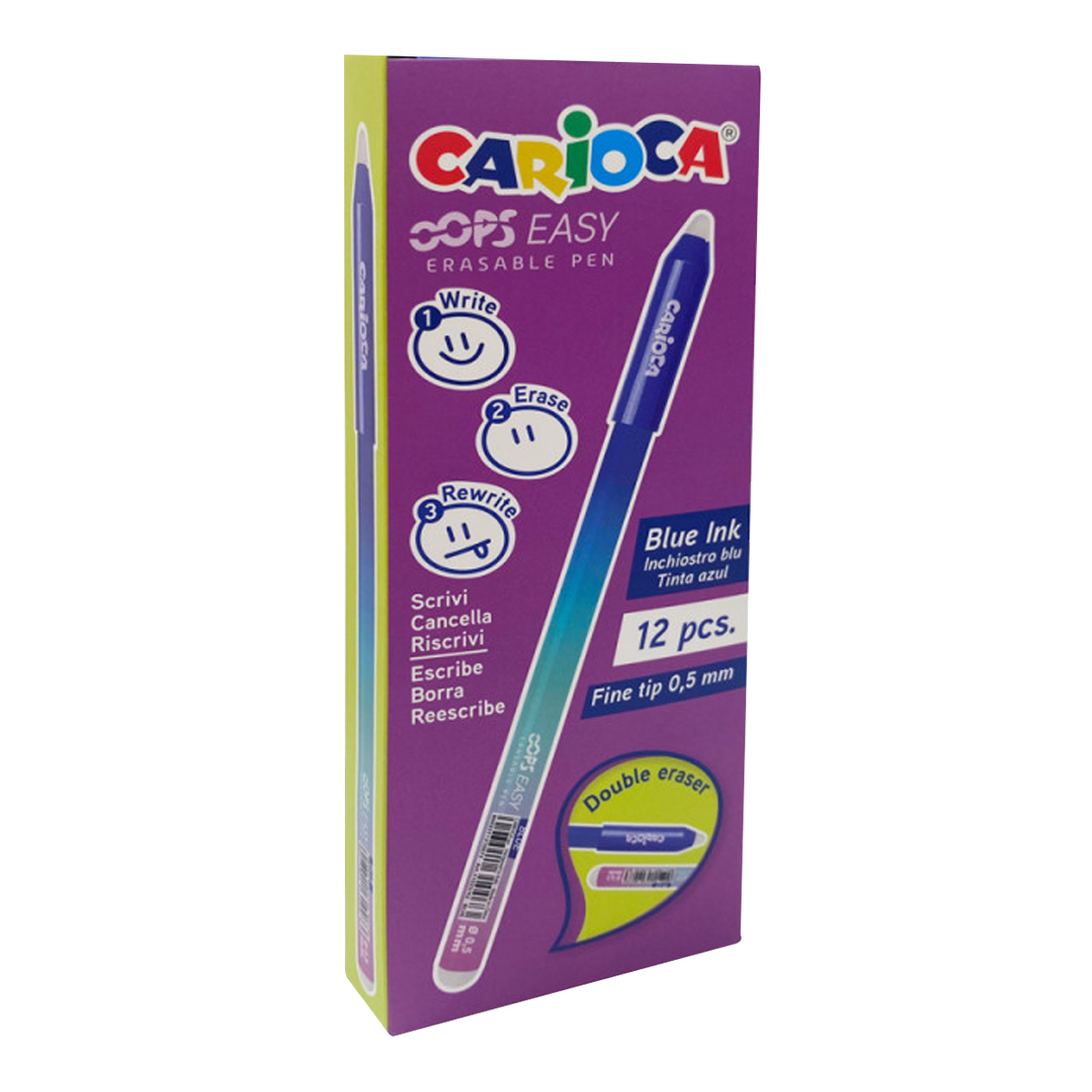 Piši-briši kemijska olovka Carioca Oops Easy, plava tinta, pakiranje 12 kom