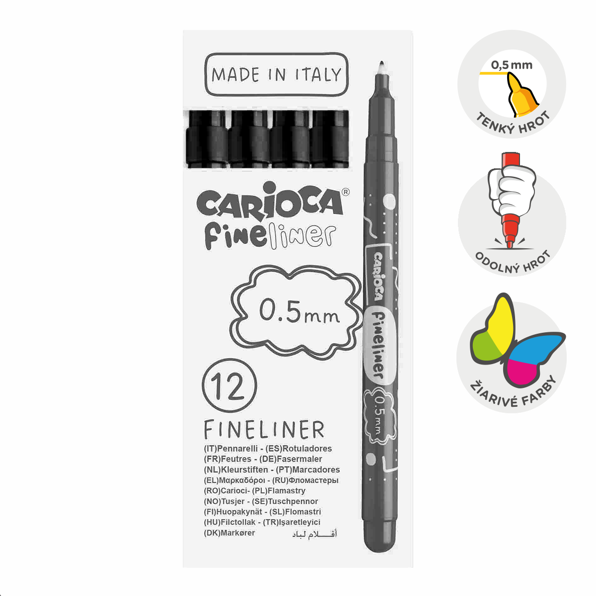 Finelineri Carioca Fineliner 0,5 mm – 12 kom – crna