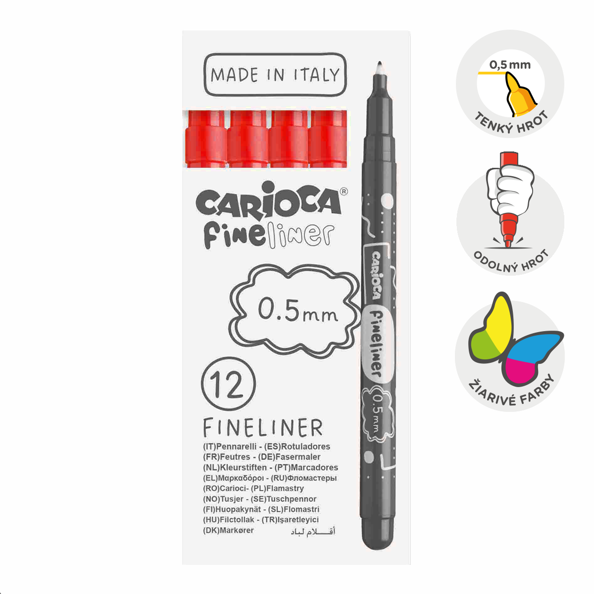 Finelineri Carioca Fineliner 0,5 mm – 12 kom – crvena