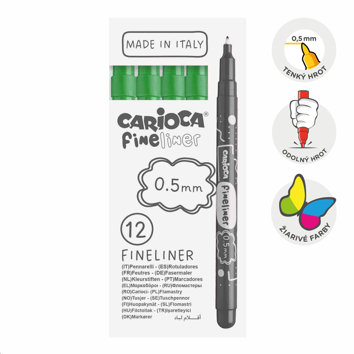 Finelineri Carioca Fineliner 0,5 mm – 12 kom – zelena