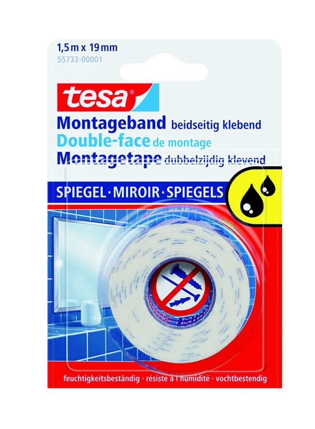 Dvostrana pjenasta montažna traka za ogledala tesa, bijela, 19 mm
