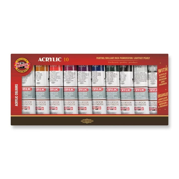 KOH-I-NOOR Acrylic 10 - Set akrilnih boja s medijem i razrjeđivačem