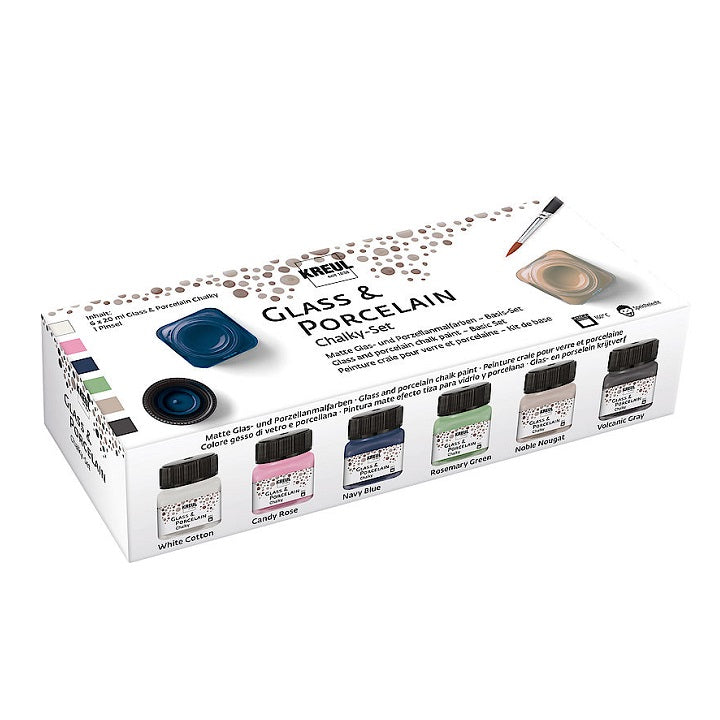 Chalk boje za staklo i porculan Kreul / set 6 x 20 ml  i kist