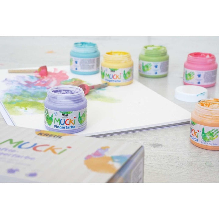 Pastelne boje za nanošenje prstima MUCKI - set 6 x 150 ml
