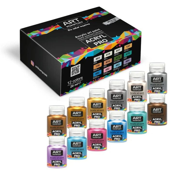 Set metalnih akrilnih boja ACRYL PRO Composite 12x20 ml