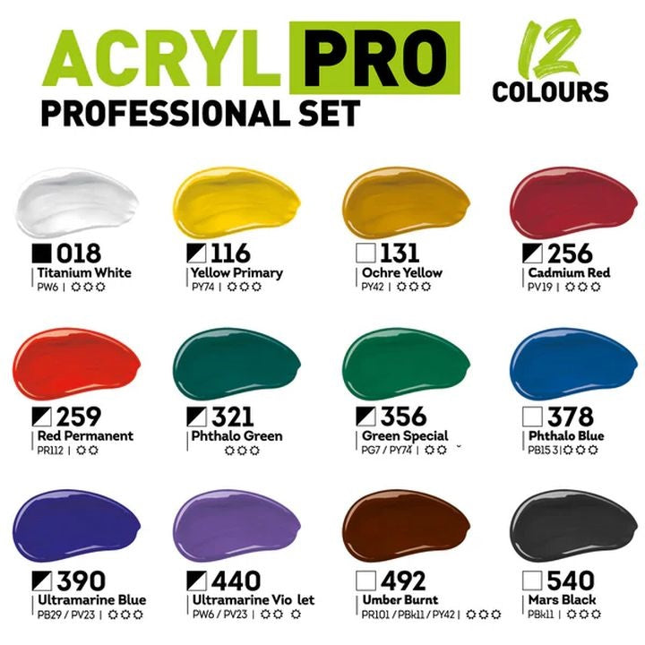 ACRYL PRO PROFESSIONAL set akrilnih boja 12x75 ml