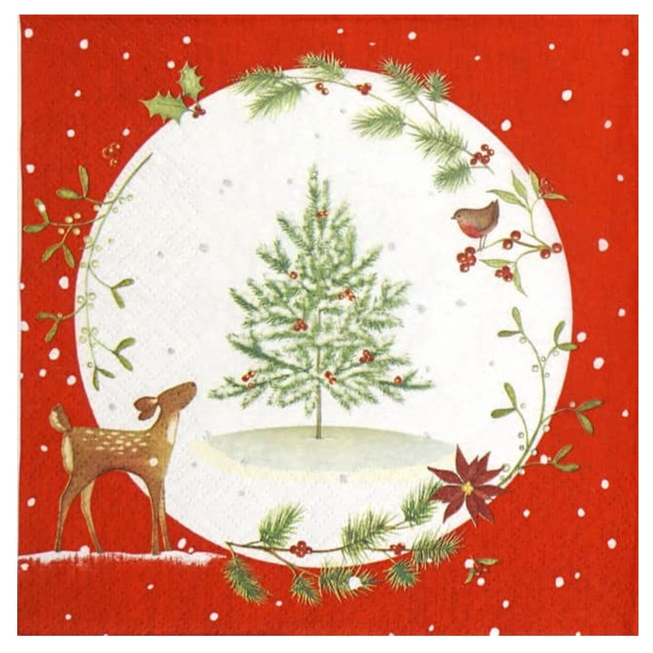 Salveta za dekupaž Fawn with Christmas Tree - 1 kom