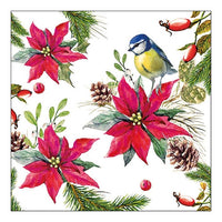 Eko salveta za dekupaž Bird on Poinsettia - 1 kom