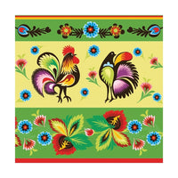Eko salveta za dekupaž Folklore Roosters Green & Cream - 1 kom