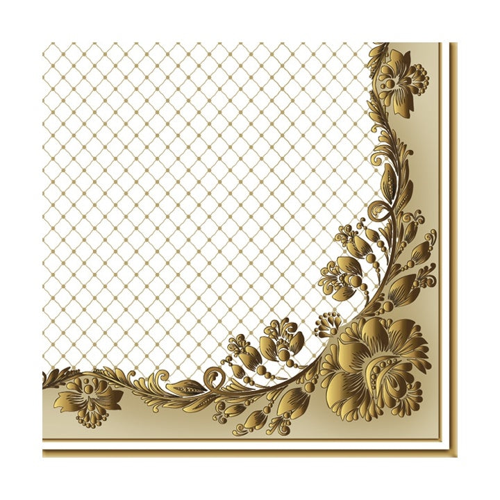 Eko salveta za dekupaž Gold Frame and Net on Beige - 1 kom