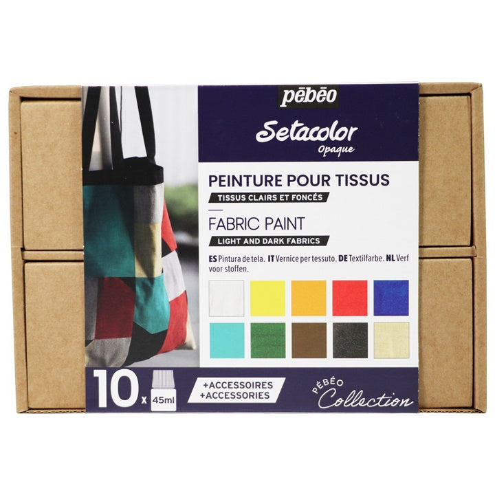 Set Pebeo boja za svjetli i tamni tekstil Setacolor Opaque - 10x45 ml