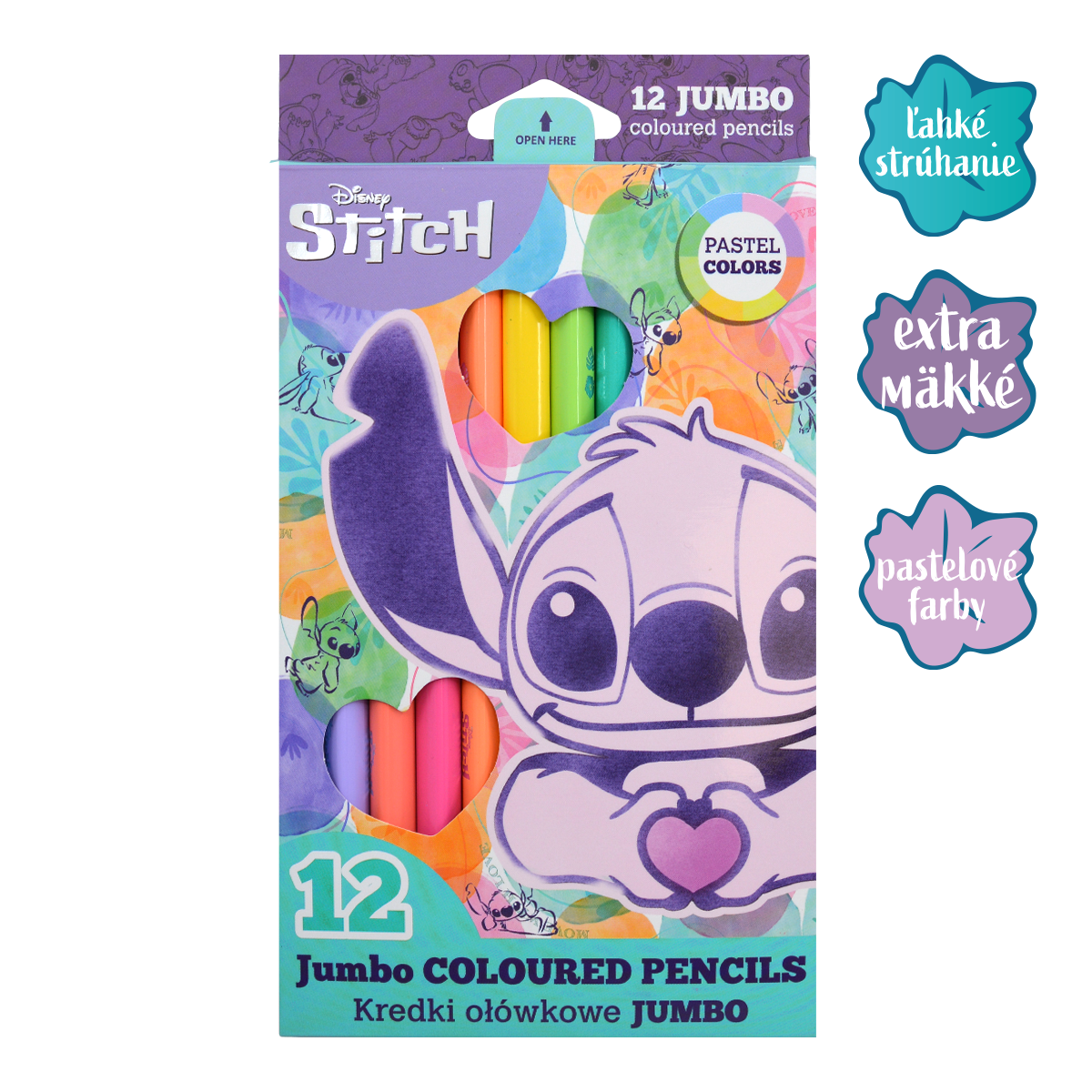 Trokutaste drvene bojice Colorino JUMBO Stitch Pastel, 12 pastelnih boja