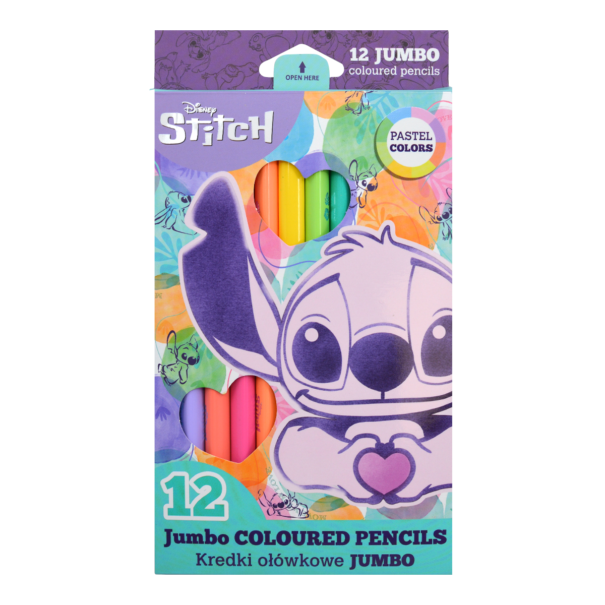 Trokutaste drvene bojice Colorino JUMBO Stitch Pastel, 12 pastelnih boja