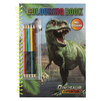 Knjiga za bojanje dinosaura A4 s naljepnicama i olovkama
