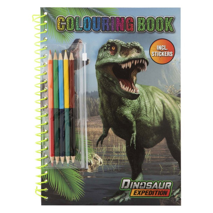Knjiga za bojanje dinosaura A4 s naljepnicama i olovkama