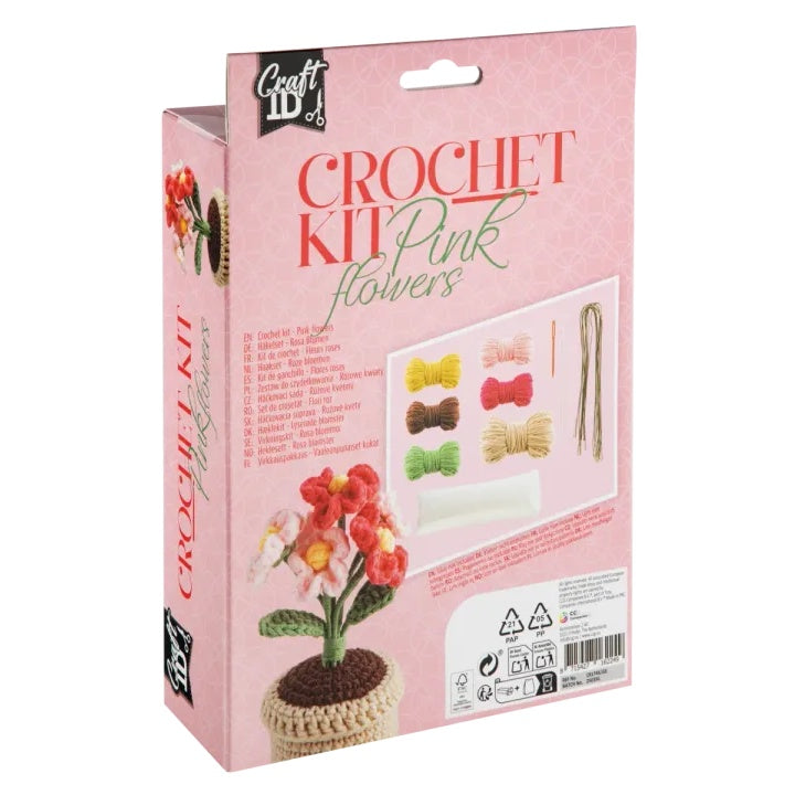 DIY komplet za heklanje cvjetne tegle s ružičastim cvijećem