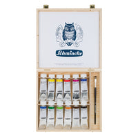 Set akrilnih boja i kistove u drvenoj kutiji Schmincke AKADEMIE 12 x 60 ml