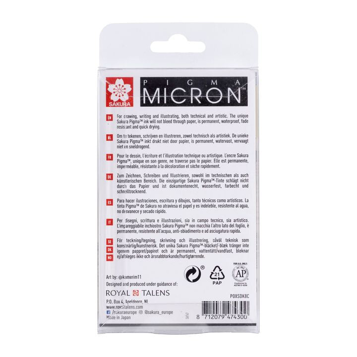 Set tehničkih olovaka Sakura Pigma Micron sive nijanse 8 kom