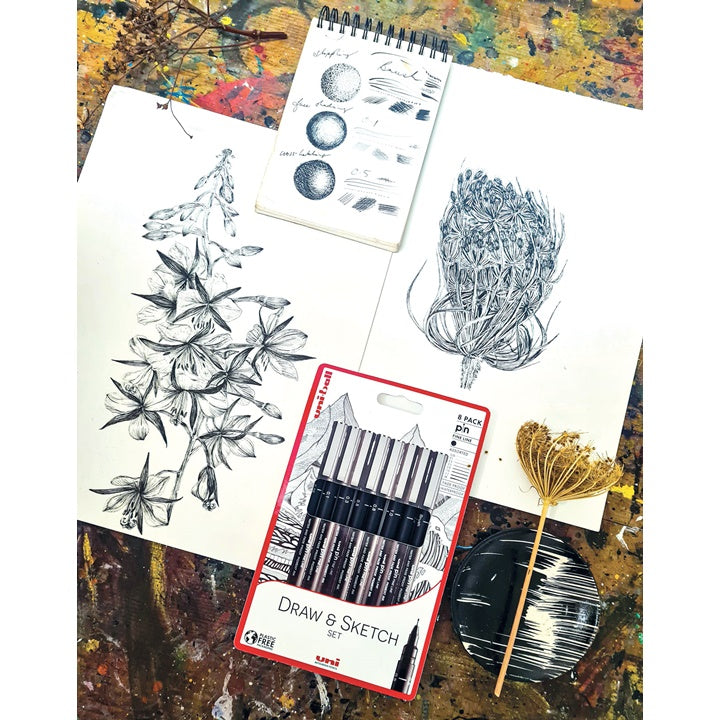 Set UNI PIN fineliner markera Draw and Sketch 8 kom