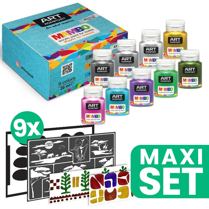 MAMBO Metalik set boja za tekstil + 9 ETHNO Design šablona