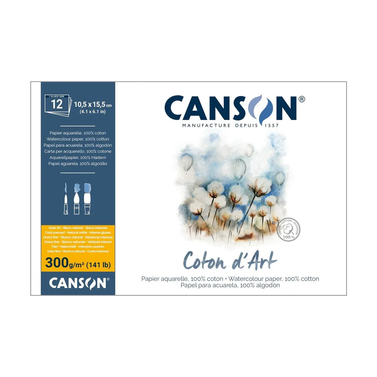 Akvarelni blok CANSON Coton d'Art CP 300 g/m² 10,5 x 15,5 cm - 12 listova