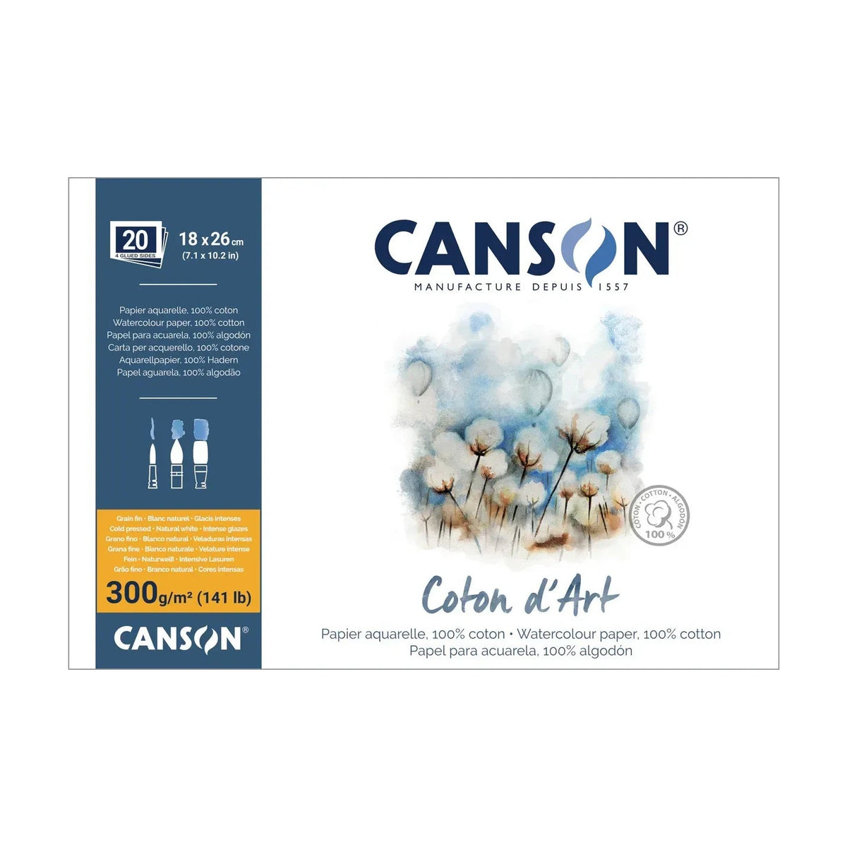 Akvarelni blok CANSON Coton d'Art CP 300 g/m² 18 x 26 cm - 20 listova