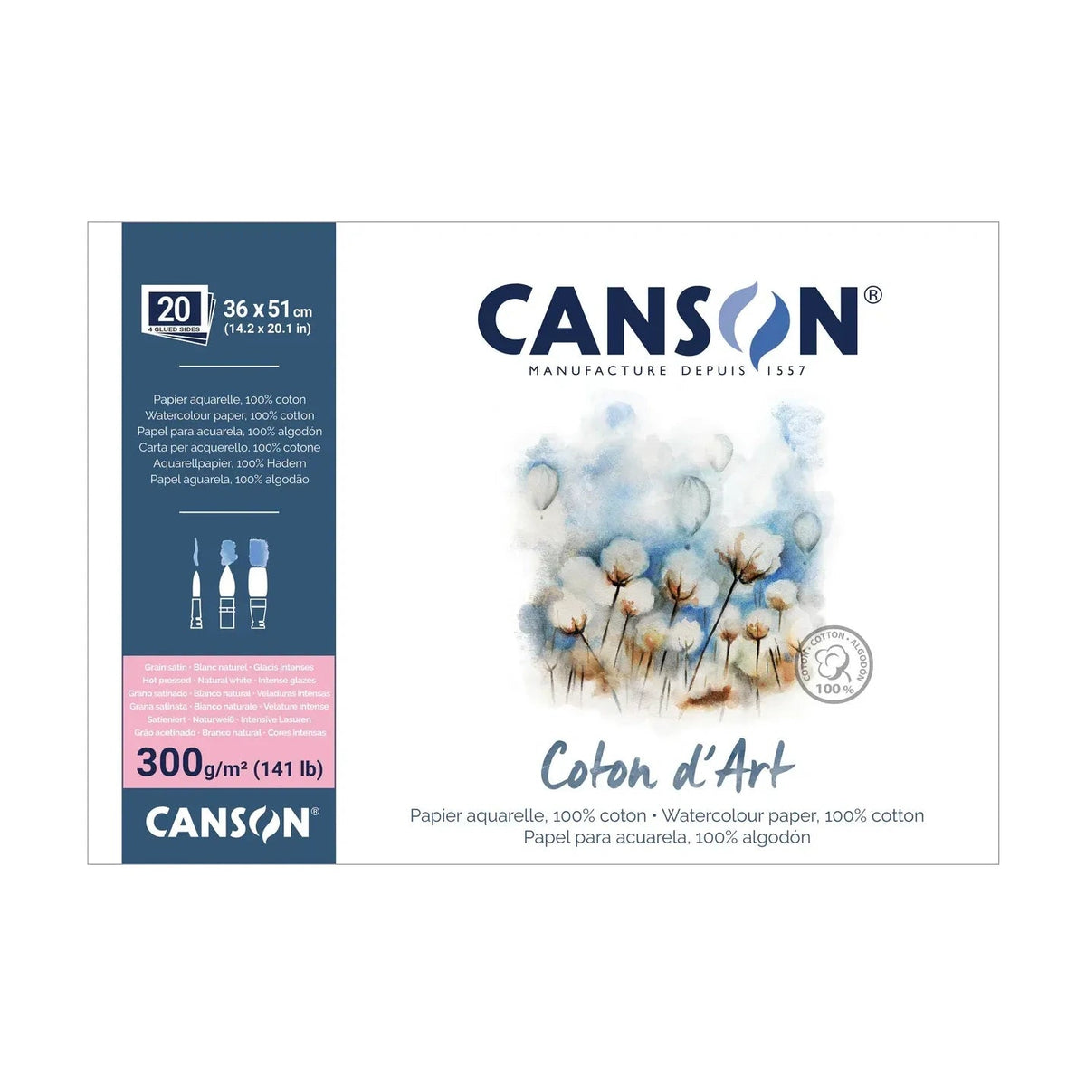 Akvarelni blok CANSON Coton d'Art HP 300 g/m² 36 x 51 cm - 20 listova