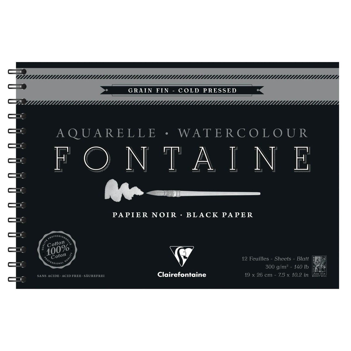 Akvarelni blok Clairefontaine Fontaine CP crni 300 g/m² 19 x 26 cm - 12 listova