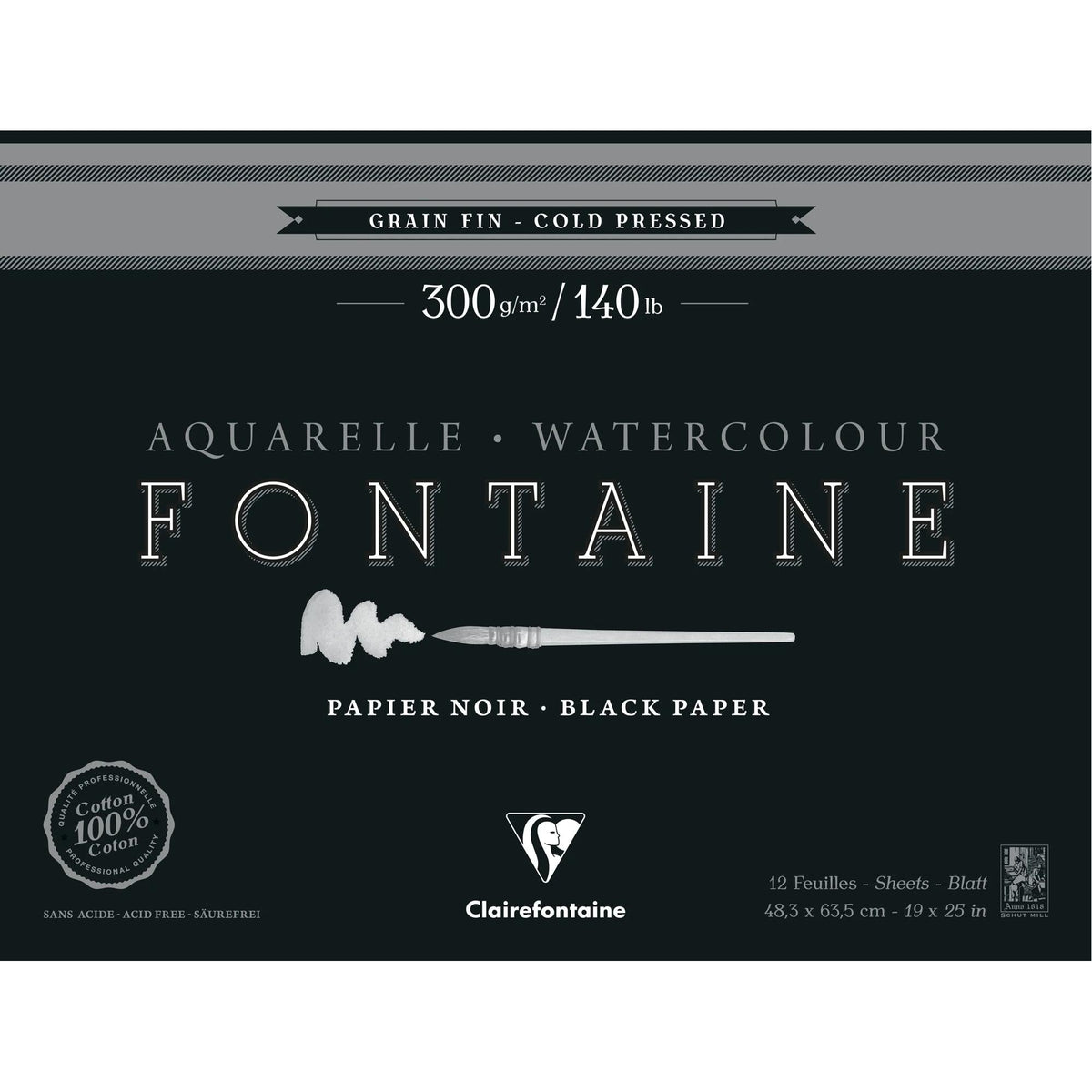 Akvarelni blok CLAIREFONTAINE Fontaine CP crni 300 g/m2 48,3 x 63,5 cm - 12 listova