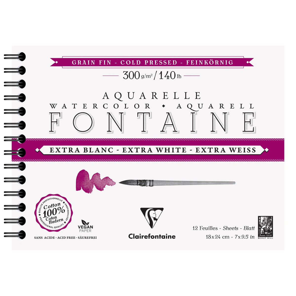 Akvarelni blok CLAIREFONTAINE Fontaine CP ekstra bijeli 300 g 18 x 24 cm - 12 listova