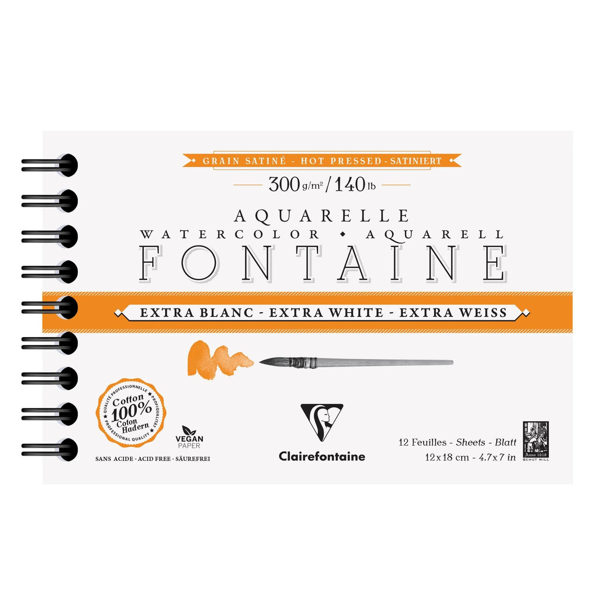 Akvarelni blok CLAIREFONTAINE Fontaine HP ekstra bijeli 300 g/m² 12 x 18 cm - 12 listova