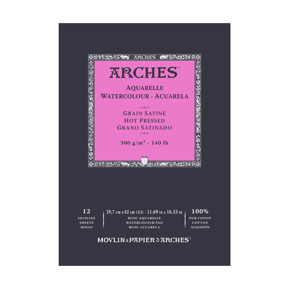 ARCHES akvarelni blok glatki HP prirodno bijeli 300 g/m² A5 – A3 - 12 listova