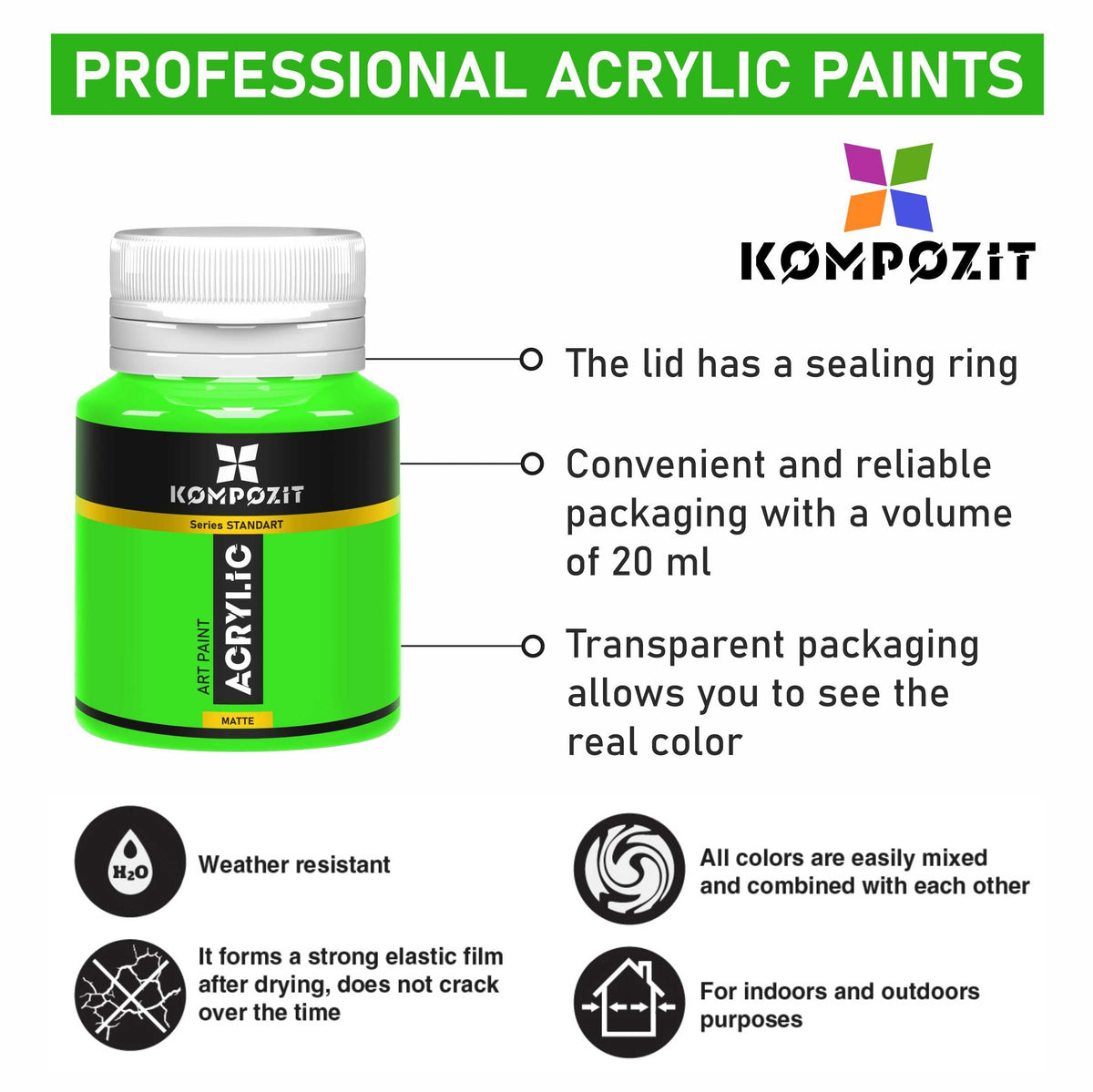 Set akrilnih boja Kompozit STANDART Fluorescent 6 x 20 ml