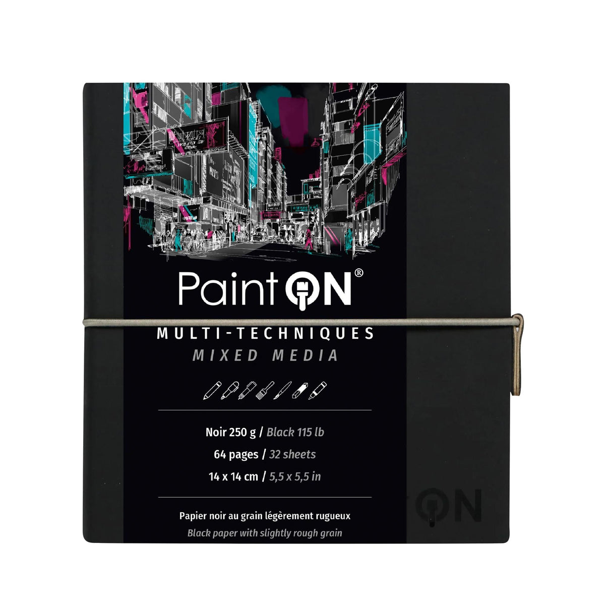 Blok papira CLAIREFONTAINE Paint'On crni 250 g/m² - 32 listova (A5 – 14 x 14 cm)