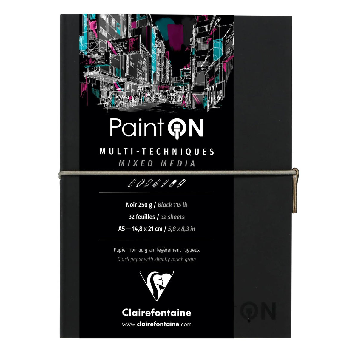 Blok papira CLAIREFONTAINE Paint'On crni 250 g/m² - 32 listova (A5 – 14 x 14 cm)