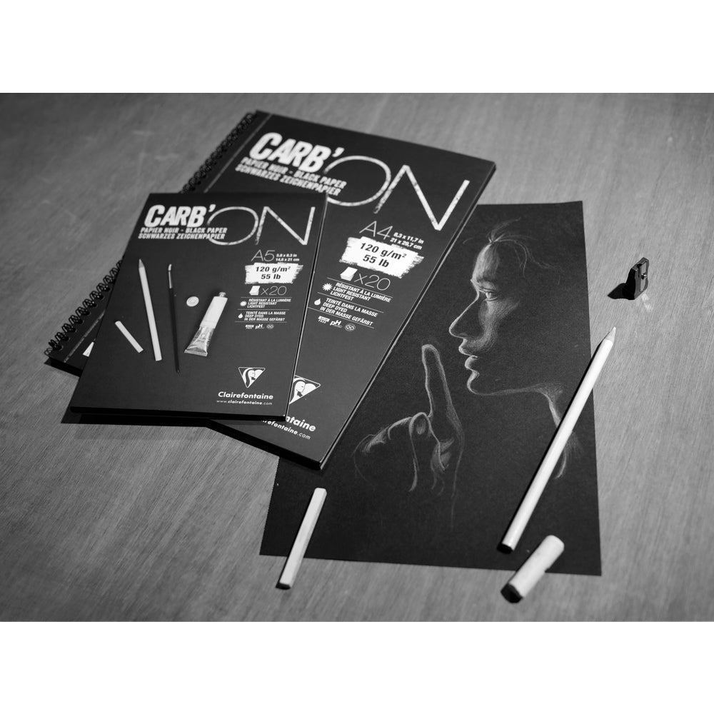 Blok za crtanje s crnim papirom CLAIREFONTAINE Carb'On 120 g/m² – 20 listova