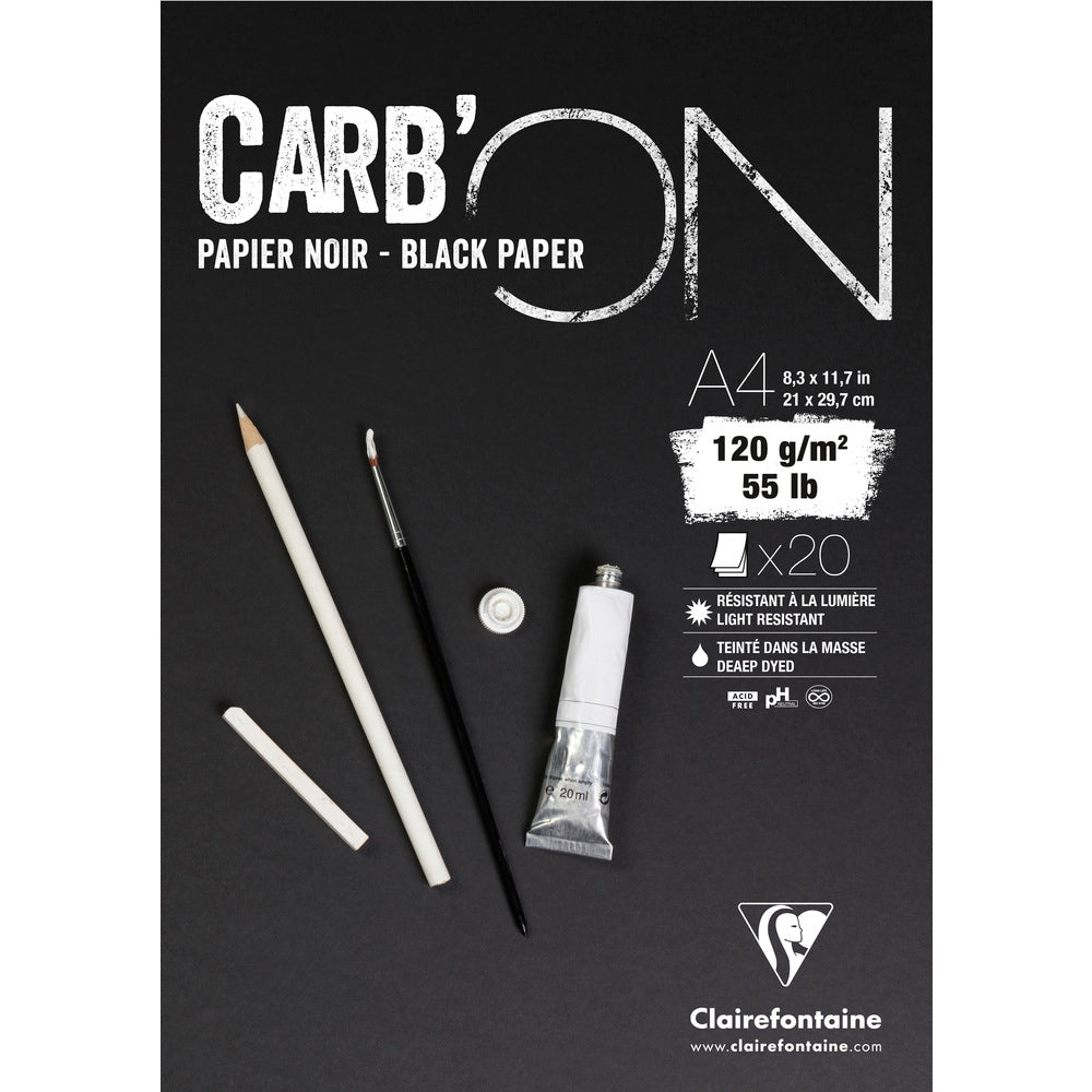 Blok za crtanje s crnim papirom CLAIREFONTAINE Carb'On 120 g/m² – 20 listova
