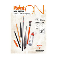 Blok za mix media CLAIREFONTAINE Paint'On 250 g/m² A6 - 15 listova