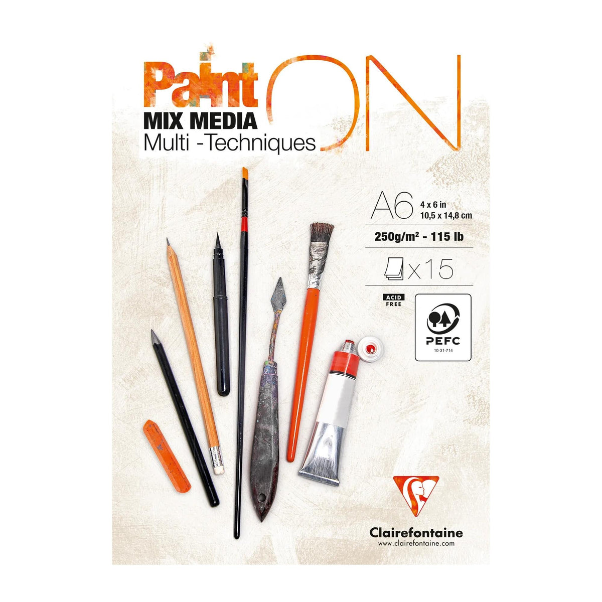Blok za mix media CLAIREFONTAINE Paint'On 250 g/m² A6 - 15 listova
