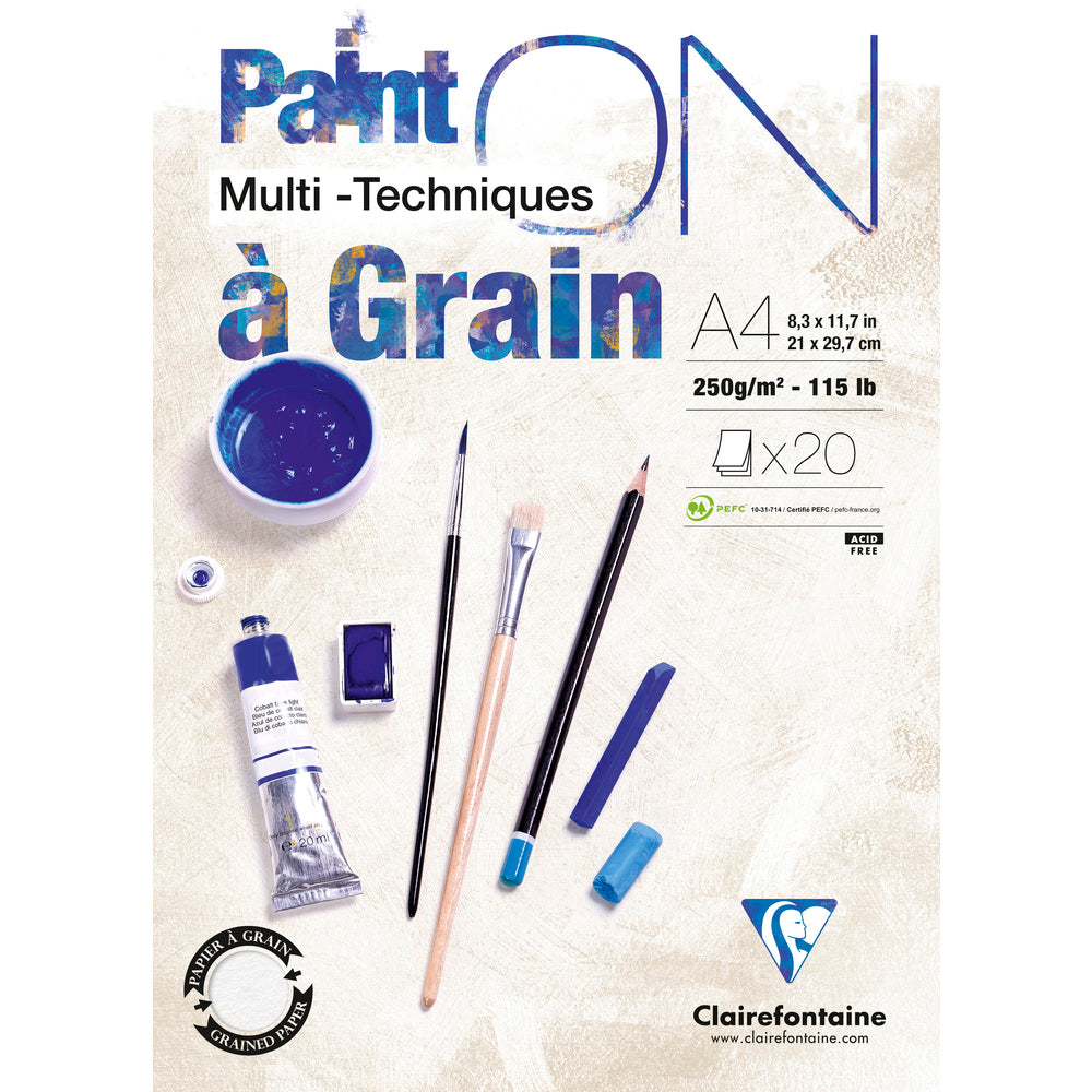 Blok za mix media Clairefontaine Paint'On a grain 250 g – 20 listova