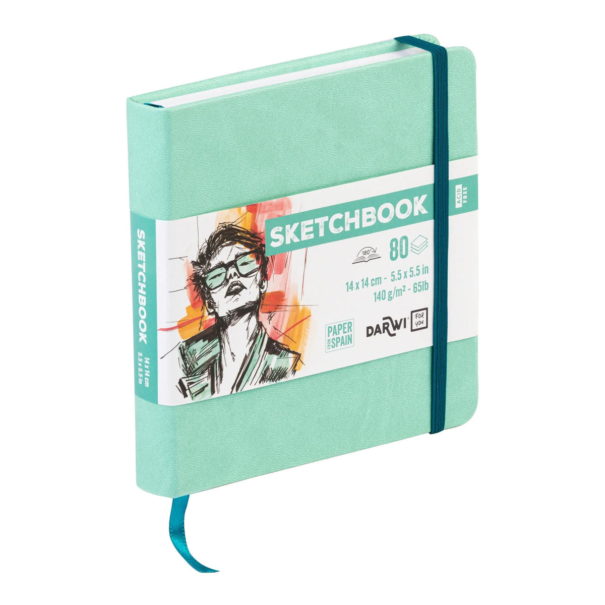Blok za skiciranje DARWI Mint Green 14 x 14 cm, 140 g, 80 listova