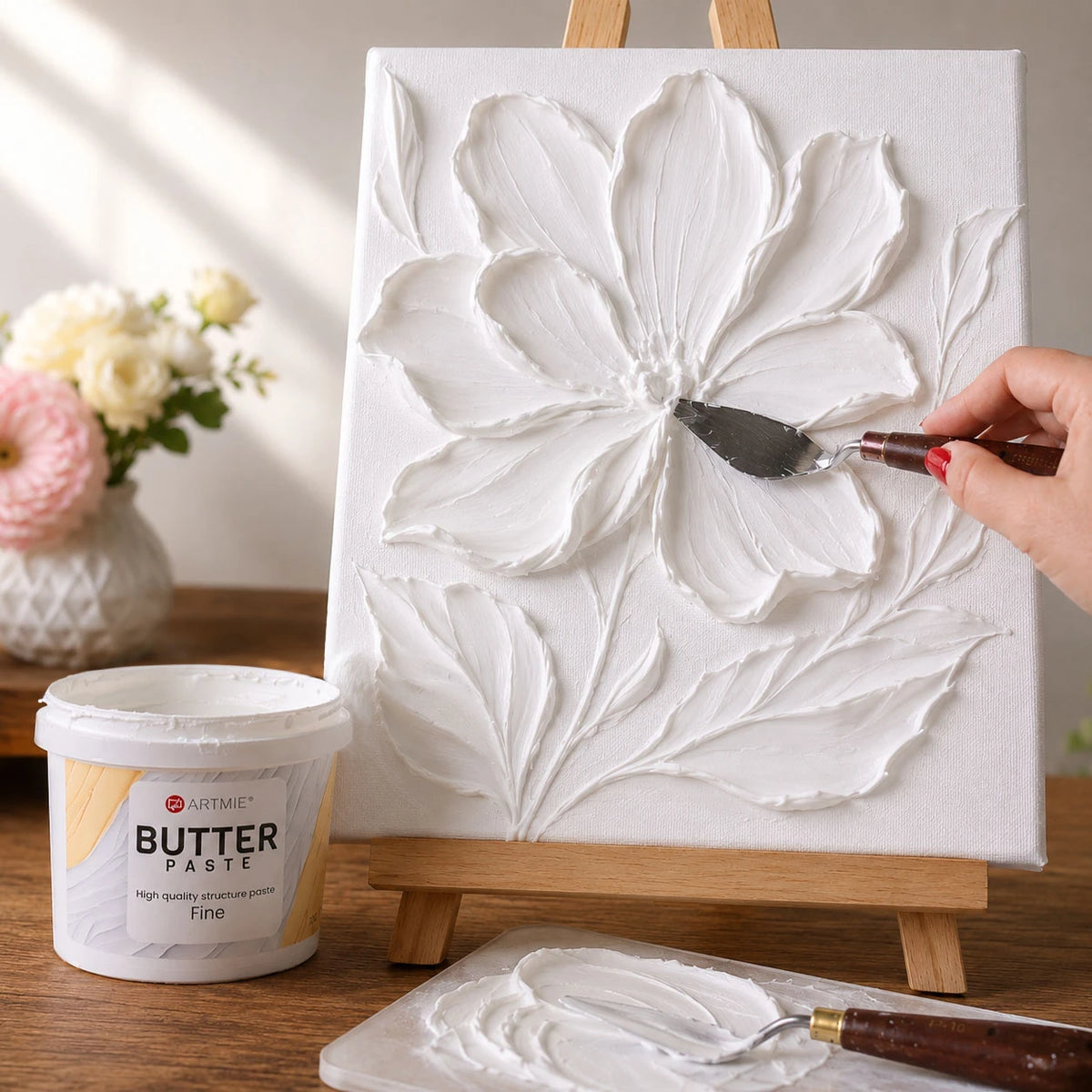 Cvjetna 3D reljefna slika izrađena ARTMIE Butter Fine pastom za teksturu